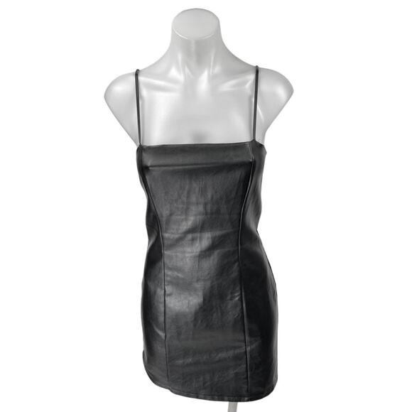 Superdown Black Faux Vegan Leather  Sleeveless Cami Camisole Mini Tank Dress XS - Picture 1 of 4